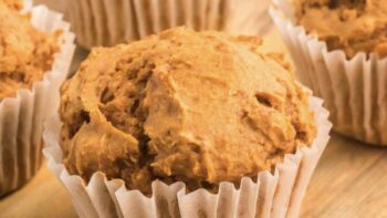 Two-ingredient pumpkin muffins on table