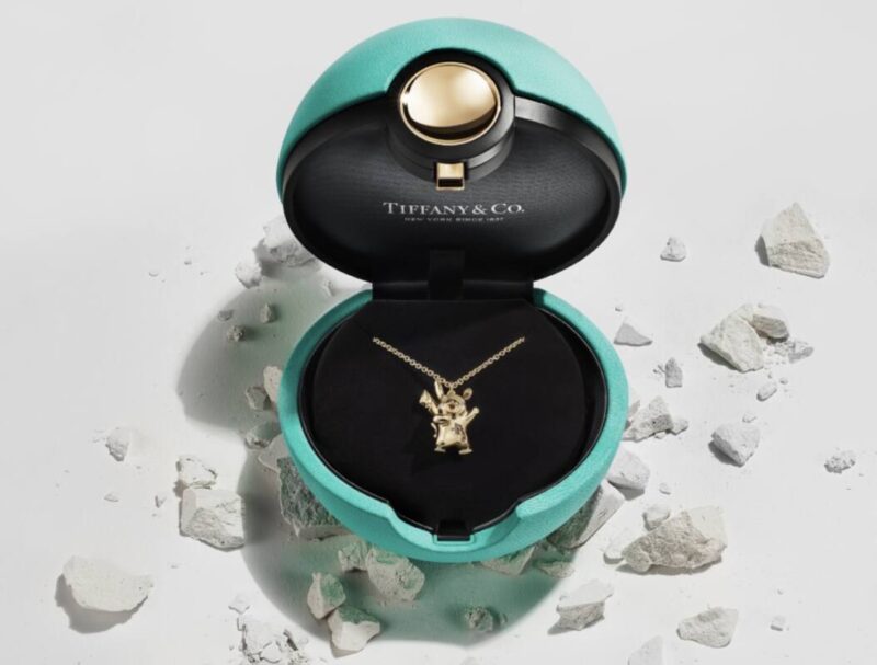 Pokemon ball holding necklace from Tiffany and Co