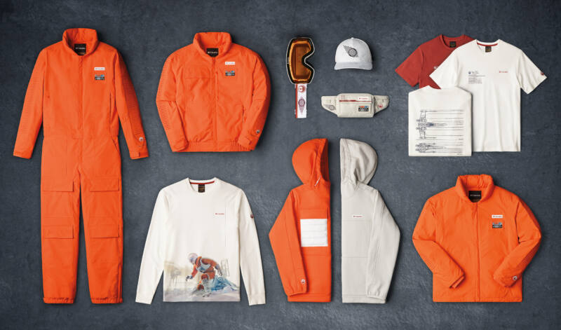 Columbia Skywalker Pilot Collection jackets and tops in orange and white