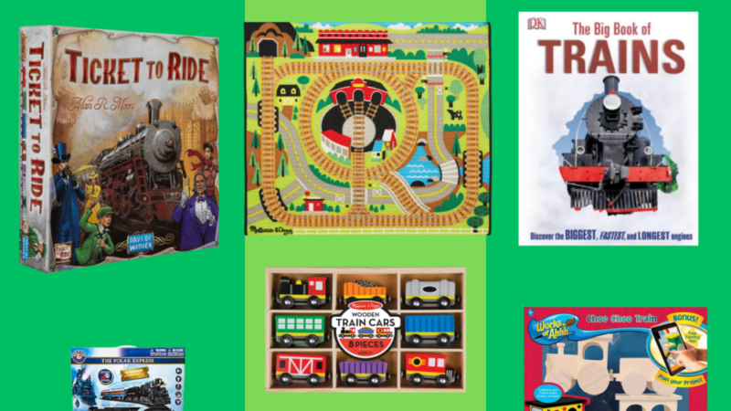 featured image with multiple toys and books about trains