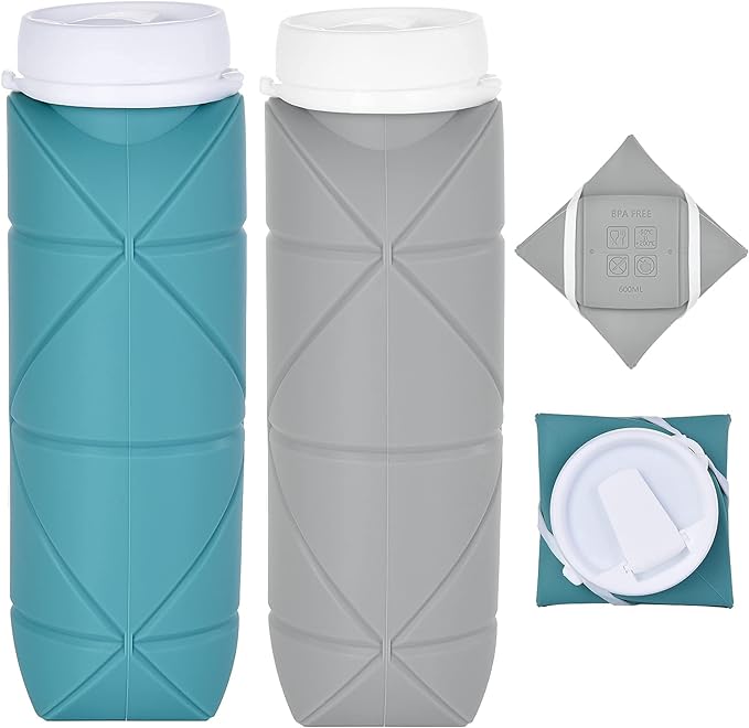Amazon's Special Made Collapsible Water Bottle in blue and gray