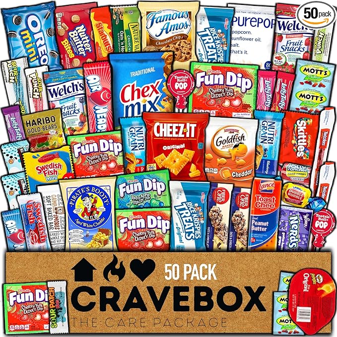 A 50 pack of snacks in the CRAVEBOX from Amazon