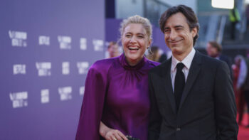 Greta Gerwig, left, and director Noah Baumbach pose for photographers upon arrival for the premiere of the film 'White Noise' during the 2022 London Film Festival in London, Thursday, Oct. 6, 2022. (Photo by Scott Garfitt/Invision/AP)