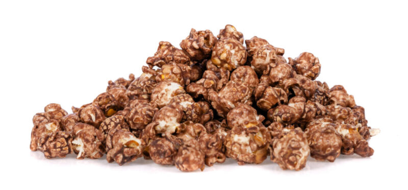 Popcorns flavored with hot chocolate