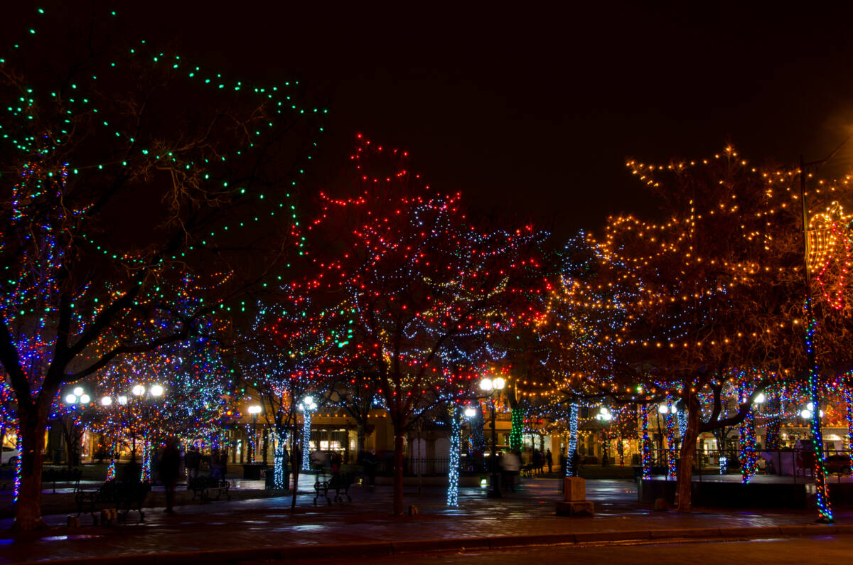 The Plaza in Santa Fe is decorated with thousands of Christmas lights for the holiday season.