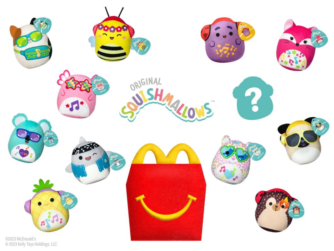 A photo of the 12 Squishmallows that will be part of McDonald's Happy Meals starting Dec. 26
