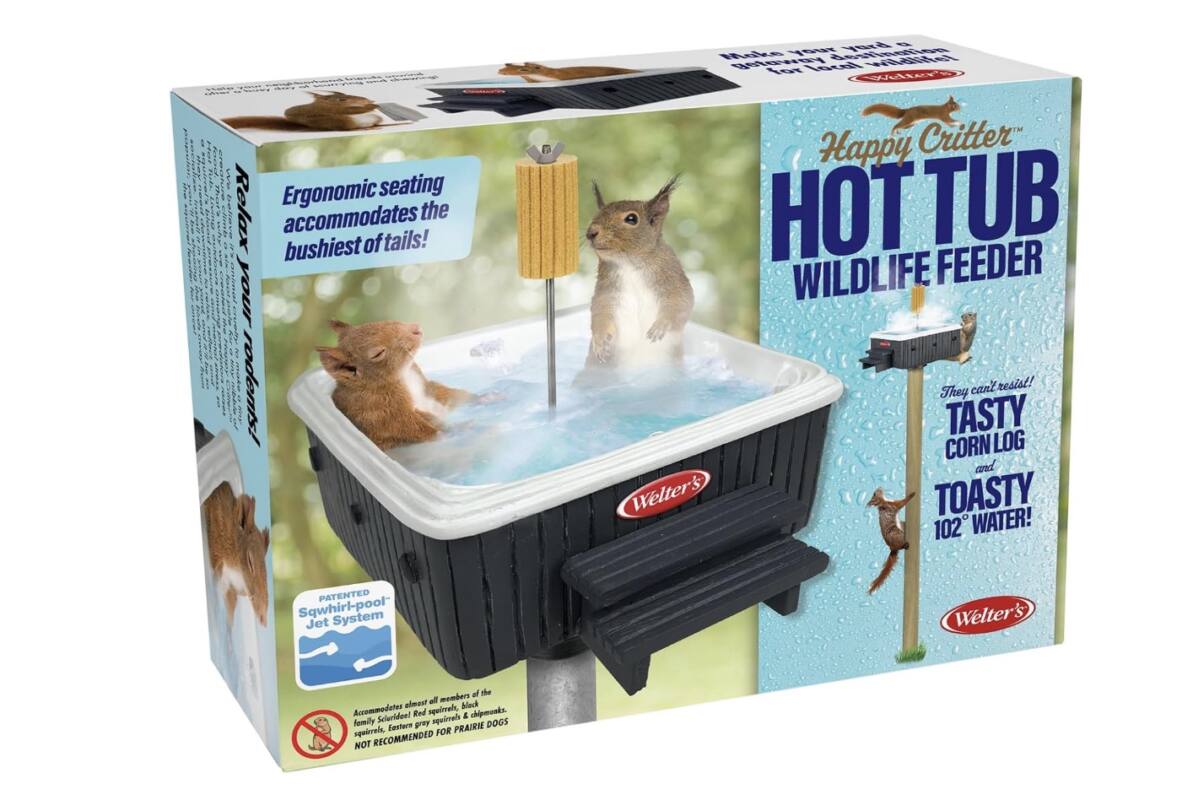 gifting box with a picture of a hot tub with a squirrel in it