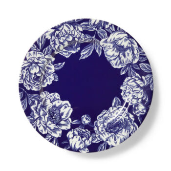 Secret Garden dinner plate in blue and white