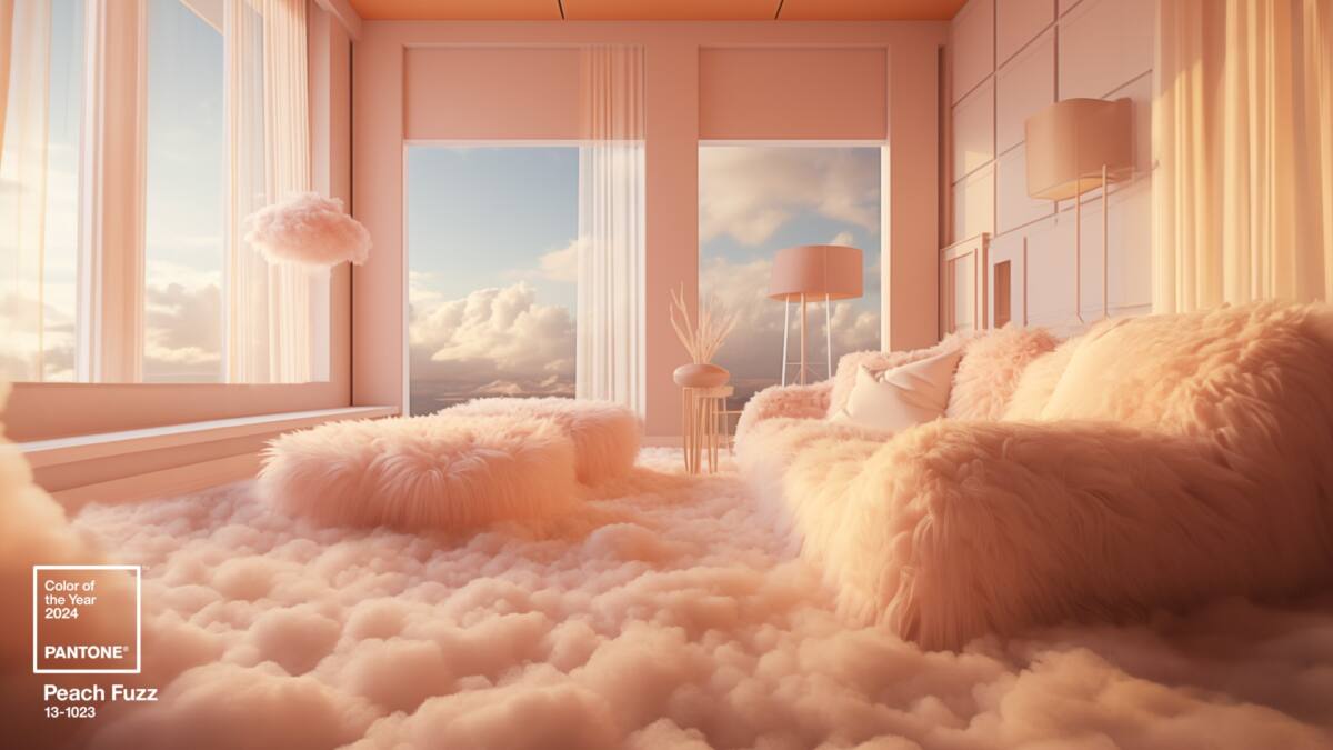 bedroom covered in soft peach clouds