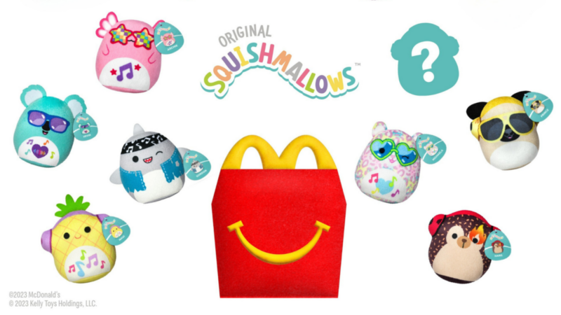 A collection of mini Squishmallows included in the McDonald's Happy Meal starting Dec. 26