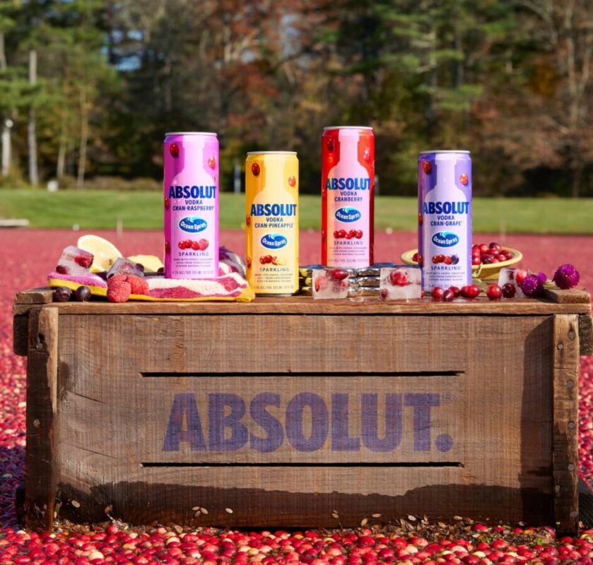 Absolut's new Ocean Spray cranberry vodka cans.