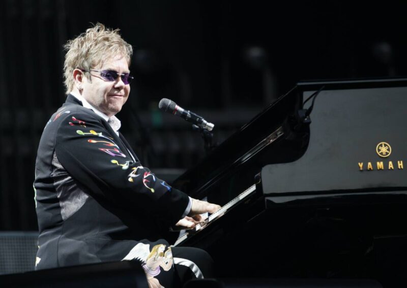 Elton John performs during a concert together with Billy Joel at Gillette Stadium in Foxborough, Mass., Saturday, July 18, 2009. 