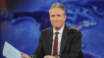 Television host Jon Stewart during a taping of "The Daily Show with Jon Stewart" in New York, Nov. 30, 2011.