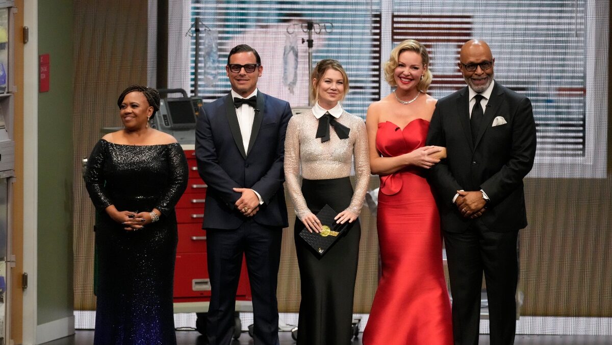 The "Grey's Anatomy" cast reunites on stage at the 75th Emmy Awards
