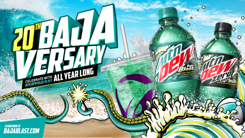 Baja Blast can, bottle and cup from Taco Bell
