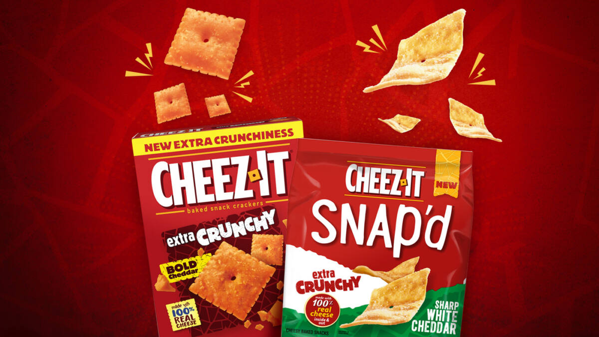 Bags of new Cheez-It Extra Crunchy crackers.
