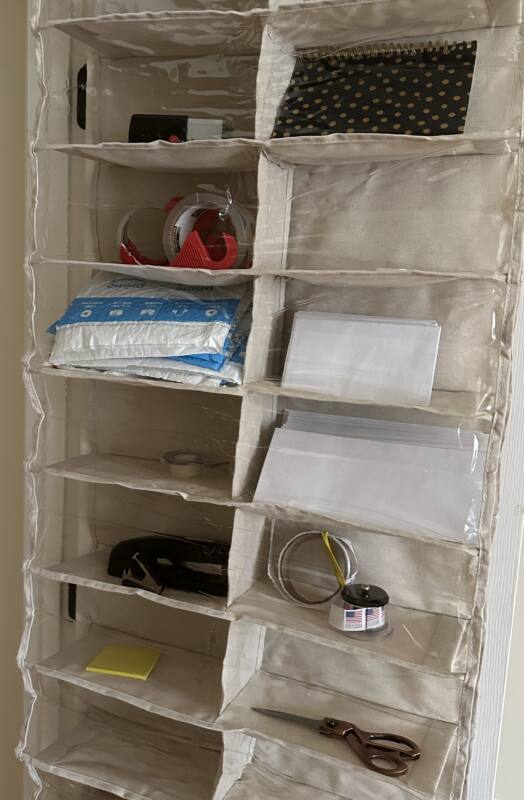 Holly's in the House organizational expert Holly McKinley's photo of using shoe organizer for mail supplies