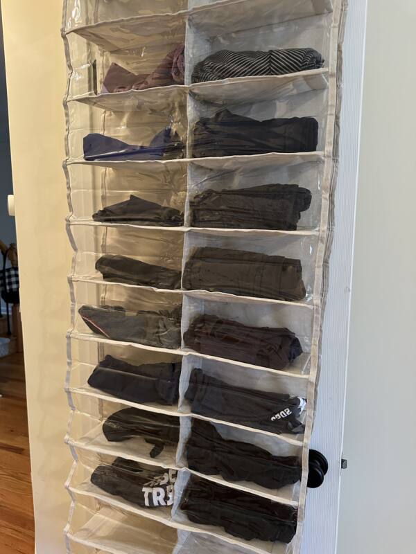 Holly McKinley uses shoe organizer to store workout clothes