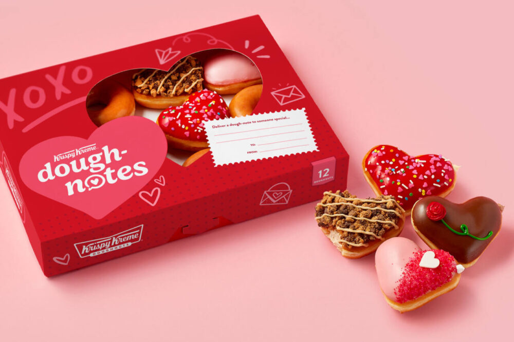 Krispy Kreme Valentine's Day doughnuts in a box