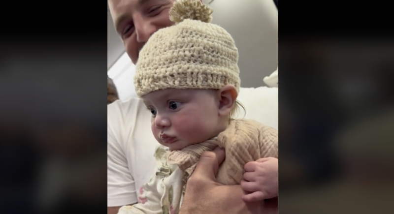 baby wearing crocheted hat