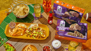 New Taco Bell Crunchwrap Supreme and Chicken Quesadilla kits prepared on a plate surrounded by other Taco Bell items.