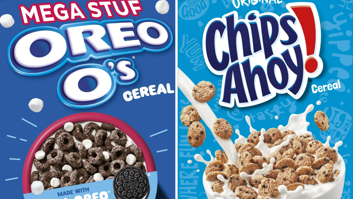 Mega Stuf Oreo O's and Chips Ahoy cereal boxes