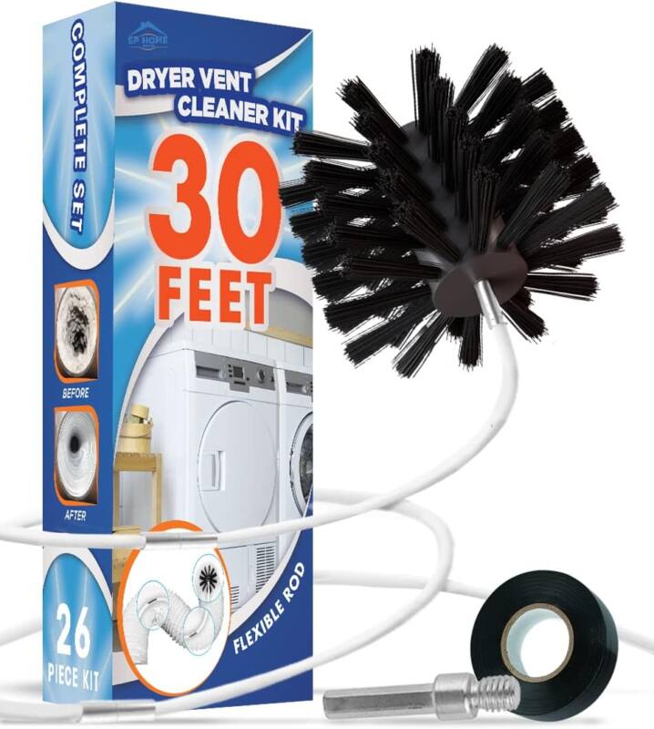 Professional Dryer Vent Cleaner Kit with flexible brush and 30-feet cord and drill attachment