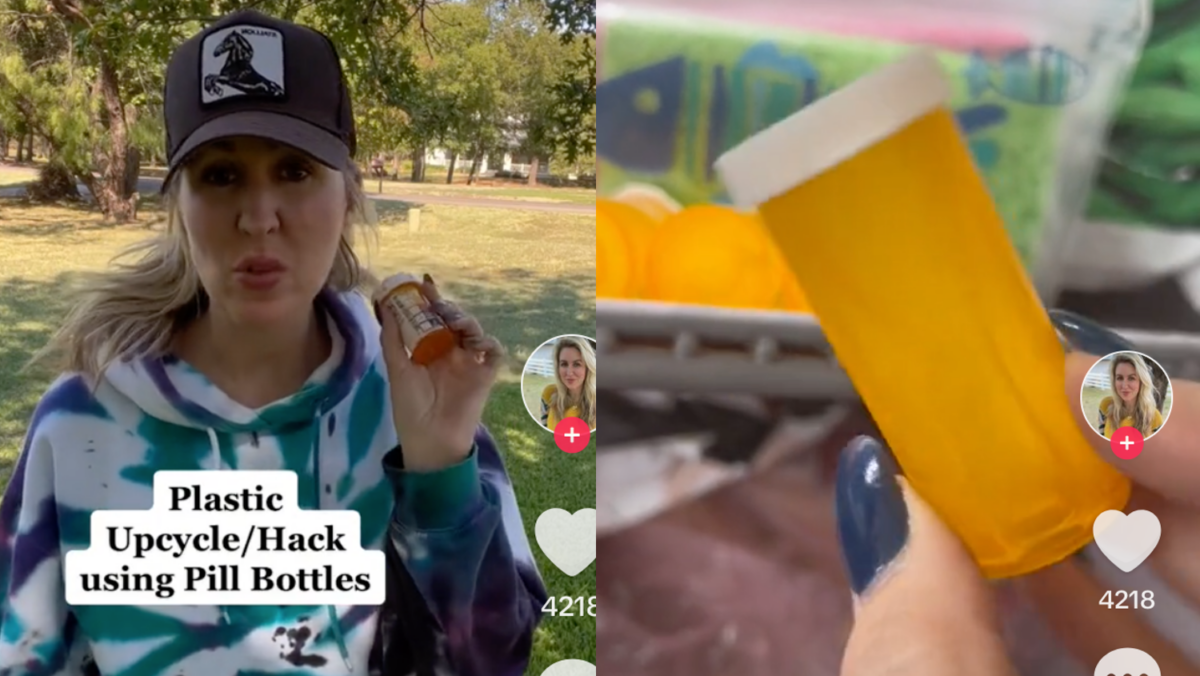 Sarah Teresinki shows pill bottle recycling hack