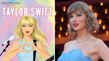 Left: Taylor Swift's Little Golden Book cover. Right: Swift