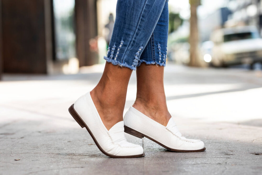 White leather loafers shoes