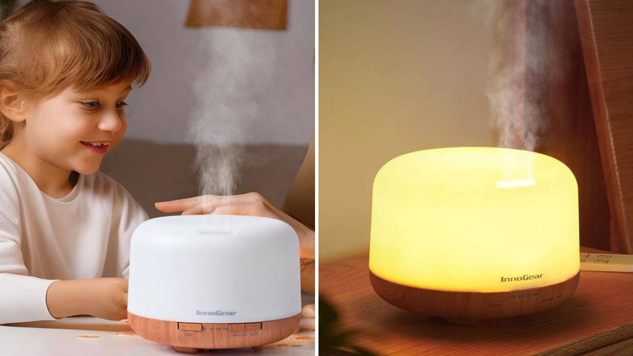 aromatherapy diffuser lit up and with child