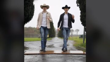 Two Irish stepdancers wearing cowboy hats