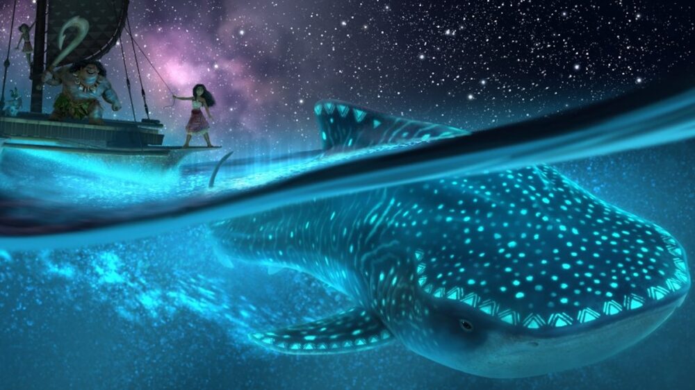 Still from animated 'Moana 2,' featuring glowing whale