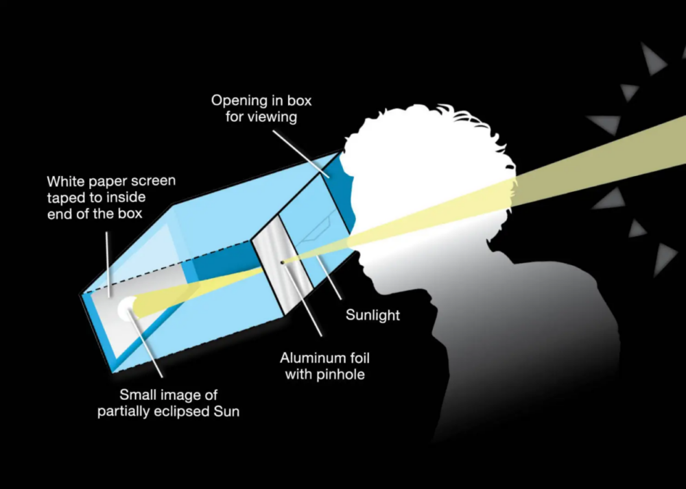 A diagram of a pinhole projector used for observing the total solar eclipse.