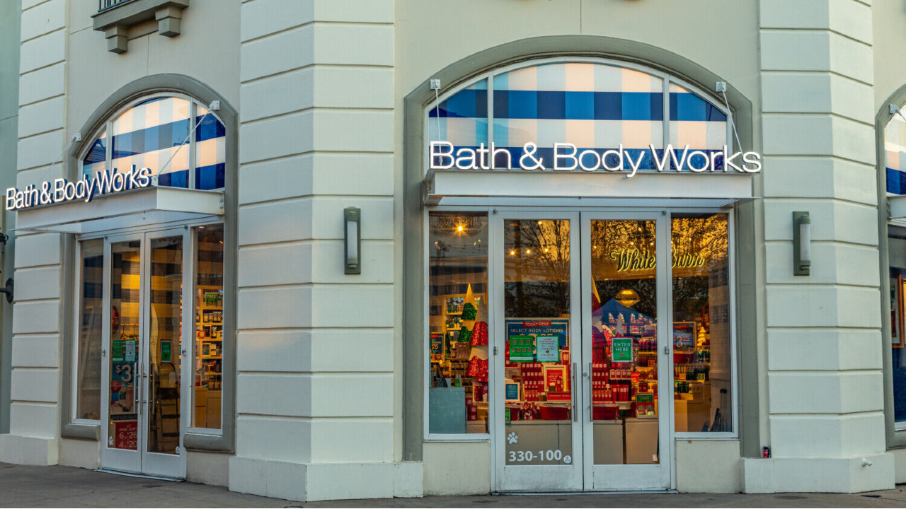 General view of the Bath and Body Works sign on November 14, 2020 at Bridge Street in Huntsville, Alabama