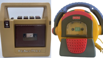 Two models of Fisher Price cassette players (1980s and 1990s)