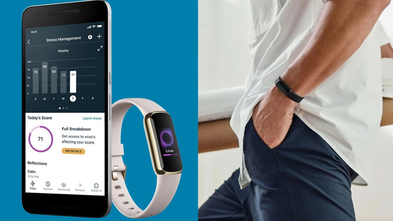 fitbit and phone, and man wearing fitbit