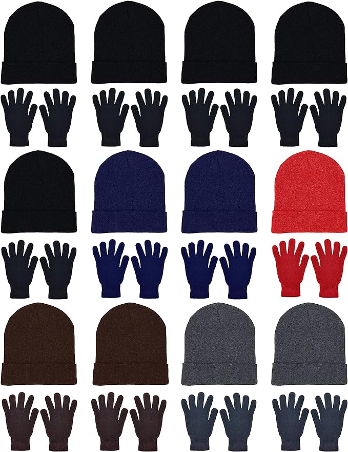 12 pairs of gloves and 12 winter hats