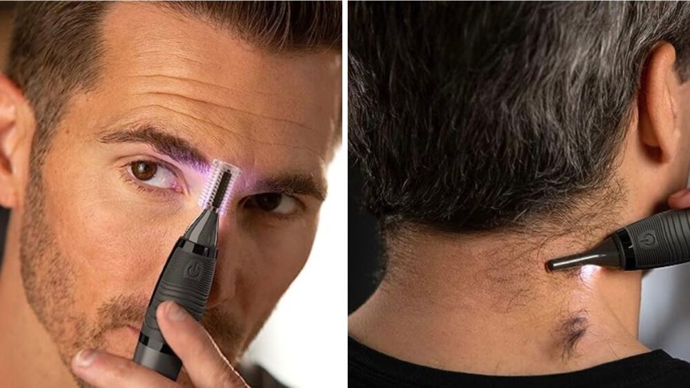 man using micro touch trimmer