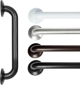 image of 5 handrails, ranging in white, silver, brown, and black - best age in place products to own