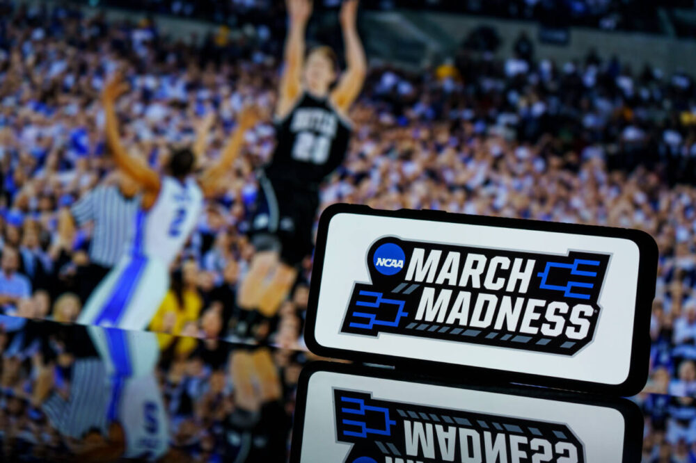 March Madness logo and basketball image