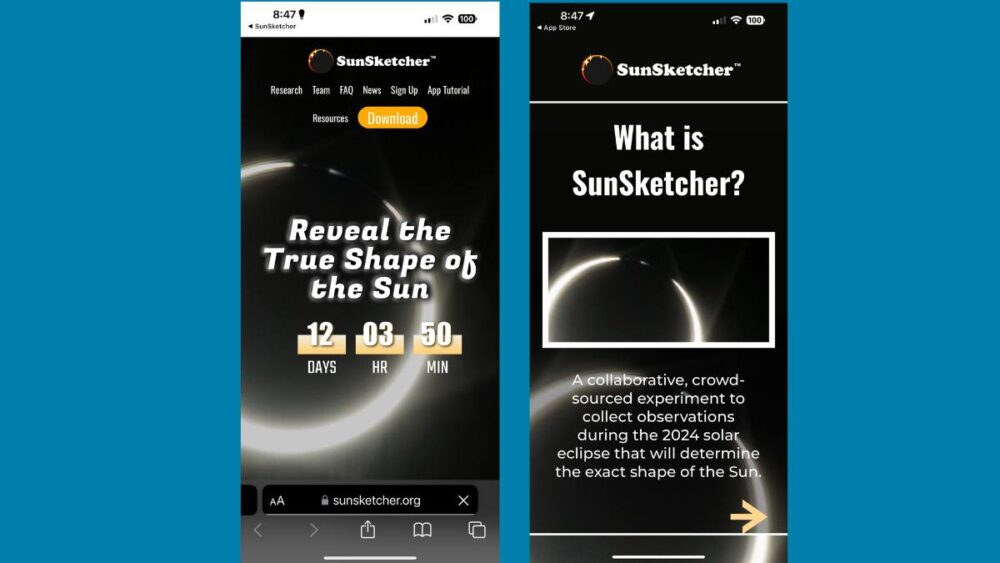 Screenshots of SunSketcher app