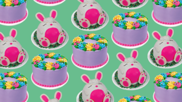 bunny shaped ice cream cake and purple ice cream cake