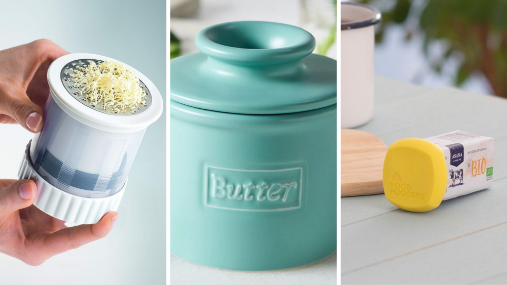 three images of butter accessories