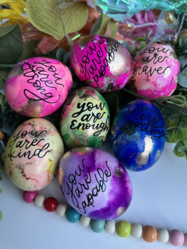 Easter eggs with writing and colors