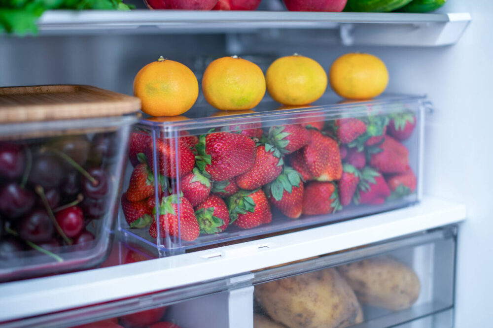 fruit and veggies in fridge