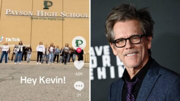 Payson High School students and Kevin Bacon