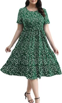 Plus Size Elegant Floral Dresses for Women 2024 Midi Tiered Dress with Pockets