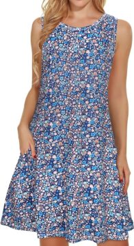 elescat Women's Summer Dresses 2024 Beach Casual Sleeveless Floral Print Tank Loose Sundress with Pocket