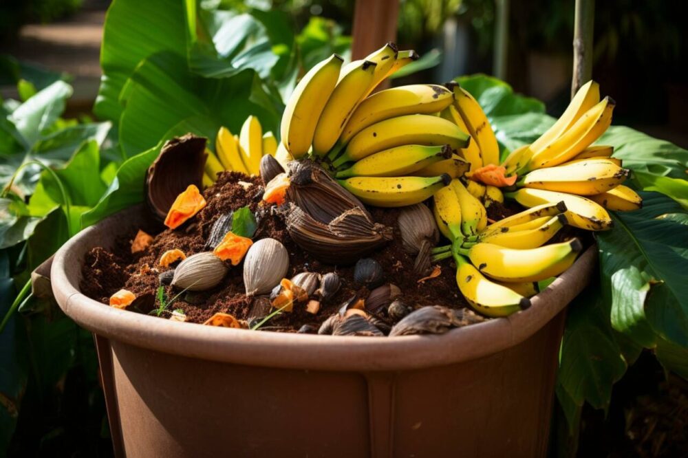 compost pile with bananas